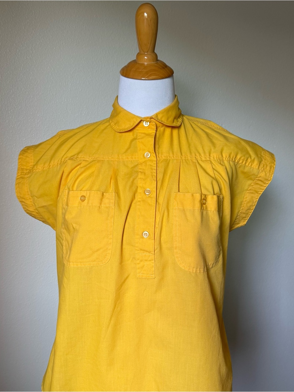 Vintage Yellow Short Sleeve Blouse with Peter Pan Collar